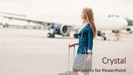  Presentation with aircraft - Presentation theme enhanced with suitcase on aircraft parking background and a lemonade colored foreground