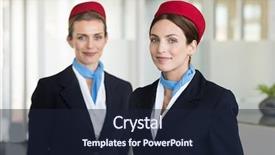  Presentation with red flight - Amazing PPT layouts having two airhostess in uniform backdrop and a wine colored foreground