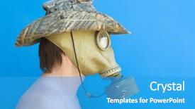  Presentation with gas air - Presentation theme having air defence - funny portrait of man background and a teal colored foreground