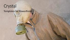  Presentation with nuclear weapons and gas mask - Audience pleasing presentation theme consisting of air defence - man in gas mask backdrop and a  colored foreground