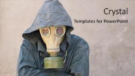  Presentation with gas - Audience pleasing presentation theme consisting of air defence - man in gas mask backdrop and a light gray colored foreground