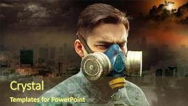  Presentation with gas air - Beautiful PPT theme featuring air defence - young man in gas-mask backdrop and a tawny brown colored foreground