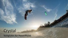  Presentation with drop - Amazing PPT layouts having air drop - kiteboarding action photos man backdrop and a coral colored foreground