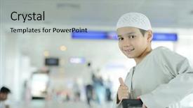  Presentation with arabic kids - Slide deck enhanced with air flight - young arabic kids passengers traveling background and a light gray colored foreground