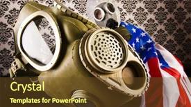  Presentation with american flag - Colorful PPT theme enhanced with air force symbol - gas mask american flag backdrop and a tawny brown colored foreground