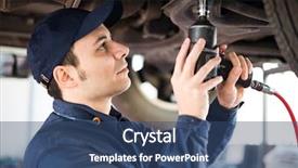  Presentation with garage car - Presentation design featuring air gun - portrait of a mechanic repairing background and a ocean colored foreground