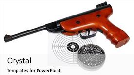  Presentation with gun shooting target - Presentation design having air gun - target shooting equipment isolated background and a  colored foreground