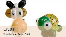  Presentation with animal cow - Cool new presentation theme with balloon animal turtle and cow isolated on white backdrop and a lemonade colored foreground