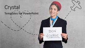 Presentation with bon voyage - Slide set having air hostess holding bon voyage background and a light gray colored foreground