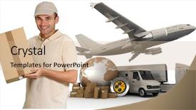  Presentation with trucks - Presentation theme enhanced with air logistic - messenger with a background composed background and a lemonade colored foreground