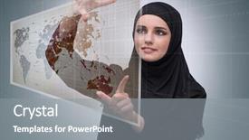  Presentation with travel concept silhouette - Presentation theme having ships planes - muslim woman in global travel background and a gray colored foreground