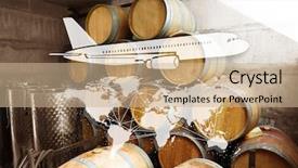  Presentation with barrels - Slide set consisting of air post - wine barrels in cellar world background and a coral colored foreground