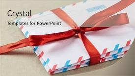  Presentation with mail - PPT theme featuring air mail envelopes background and a soft green colored foreground