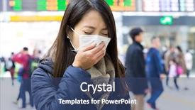  Presentation with station - PPT theme consisting of air medical transport - woman feeling unwell at train background and a ocean colored foreground