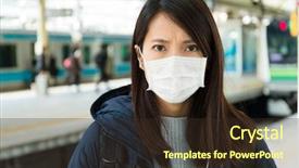  Presentation with face mask - Amazing PPT layouts having air medical transport - woman wearing face mask backdrop and a tawny brown colored foreground