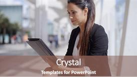  Presentation with tablet - Beautiful slide set featuring air navigation - attractive businesswoman standing backdrop and a  colored foreground