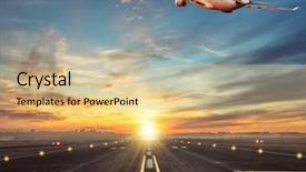  Presentation with runway - Audience pleasing presentation theme consisting of air navigation - commercial airplane flying above runway backdrop and a lemonade colored foreground