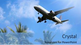  Presentation with air plane - PPT layouts featuring air plane - airliner passing over palm trees background and a light blue colored foreground