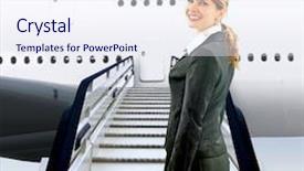  Presentation with air plane - Presentation theme consisting of air plane - beautiful flight attendant near moving background and a sky blue colored foreground