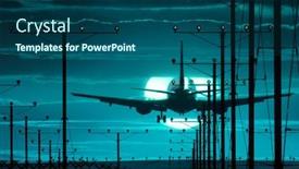  Presentation with air plane - PPT layouts enhanced with air-plane-landing-airport-runway background and a ocean colored foreground