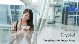  Presentation with airport port - Audience pleasing slide deck consisting of air port - woman checking on cellphone backdrop and a light gray colored foreground