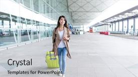  Presentation with low carbon travel - Beautiful slide deck featuring air port - woman go travel with her backdrop and a light gray colored foreground