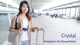  Presentation with airport port - Beautiful PPT theme featuring air port - young asian woman go hong backdrop and a sky blue colored foreground