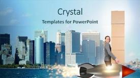  Presentation with drone technology delivery flying - Presentation theme with air post - woman flying rocket and delivering background and a sky blue colored foreground