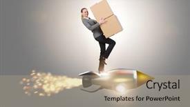  Presentation with rocket - Presentation theme enhanced with air post - woman flying rocket and delivering background and a coral colored foreground