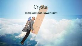  Presentation with express delivery service by motorcycle - Colorful slides enhanced with air post - woman in fast box delivery backdrop and a sky blue colored foreground