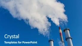  Presentation with industrial company - Slides enhanced with particulate air pollution - chimney of an industrial company background and a ocean colored foreground