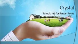  Presentation with hand holding colorful brain sketch - Slide deck consisting of air resorces - human hand holding a house background and a arctic colored foreground