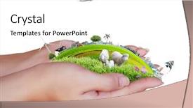  Presentation with air - Audience pleasing PPT theme consisting of air resorces - human hand holding a house backdrop and a white colored foreground