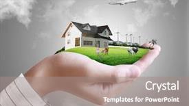  Presentation with air - Cool new PPT theme with air resorces - human hand holding a house backdrop and a gray colored foreground