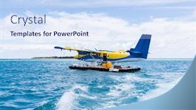  Presentation with air plane - Amazing PPT theme having air-taxi-plane-in-maldives backdrop and a sky blue colored foreground