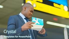  Presentation with african american in business - Audience pleasing presentation theme consisting of air ticketing - professional african american business traveller backdrop and a ocean colored foreground