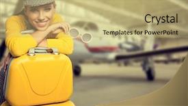  Presentation with airport - PPT layouts with air ticketing - vintage young female passenger background and a  colored foreground