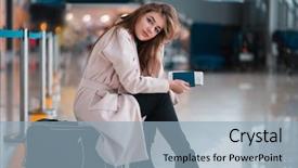  Presentation with airport facial recognition - Slides having air ticketing - young girl sits background and a light blue colored foreground