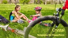  Presentation with children mental health - PPT theme featuring air transport goods - bicycling girls girls children rides background and a tawny brown colored foreground