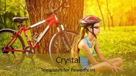  Presentation with cycling - Cool new slide deck with air transport goods - bikes cycling girl girl rides backdrop and a  colored foreground