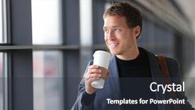  Presentation with cup coffee - Slides having air transport goods - businessman drinking coffee walking background and a tawny brown colored foreground