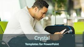  Presentation with man looking up happy - PPT theme featuring air transport goods - good looking mid age man background and a ocean colored foreground