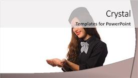  Presentation with flight attendant - Cool new PPT theme with air transport goods - studio shot of beautiful young backdrop and a white colored foreground