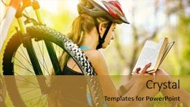  Presentation with bicycle - Amazing presentation having air transport goods - woman traveling bicycle in summer backdrop and a gold colored foreground