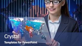  Presentation with transportation air balloon flying - PPT theme having air transportation concept with businesswoman background and a ocean colored foreground