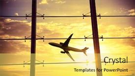  Presentation with windows - Cool new presentation design with air travel - airport windows and airplane backdrop and a yellow colored foreground