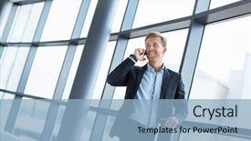  Presentation with speaking - Cool new theme with air travel - businessman speaking on the phone backdrop and a light blue colored foreground