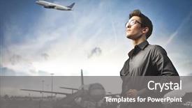  Presentation with airport lisbon - Audience pleasing slide set consisting of air travel - businessman with airport backdrop and a gray colored foreground