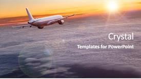  Presentation with commercial - Colorful theme enhanced with air travel - commercial airplane flying above dramatic backdrop and a gray colored foreground