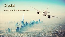  Presentation with commercial - Slide deck having air travel - commercial airplane flying over modern background and a cream colored foreground